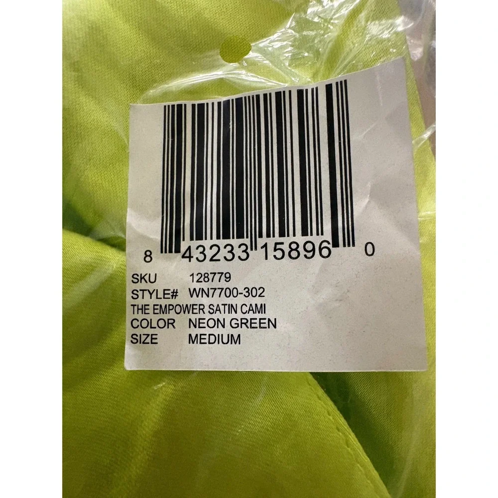 The Empower Satin Cami Neon Green V-Neck Tank Top with Scarf Medium